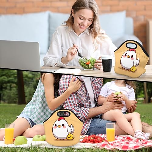 Miniatura 4 de Bolsa de almuerzo con aislamiento blanco de dibujos animados de pollo para mujeres, bolsa de almuerzo reutilizable para hombres y adultos, lonchera