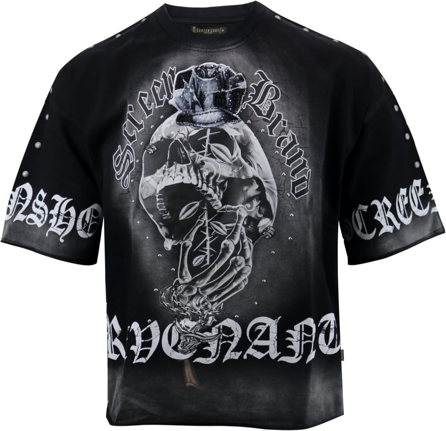 SCREENSHOT Mens Oversized Heavyweight Premium 260GSM 100% Cotton Cropped Boxy Streetwear Fit Rhinestone Designer Tee