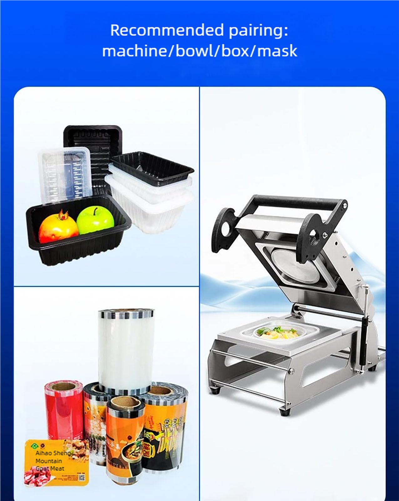 Macchina termosaldatrice per imballaggi alimentari - Sigilla scatole da asporto, carne e snack con pellicola da 180 mm