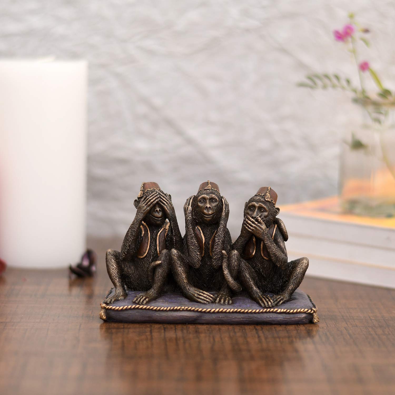 Collectible India Monkey Statue Showpiece - Mahatma Gandhi Three Monkey Set - Gandhi's 3 Wise Monkey Showpiece For Home Office Table Top Living Room Decoration - Gifting Items ( Size 5.5 x 3.5 Inches).