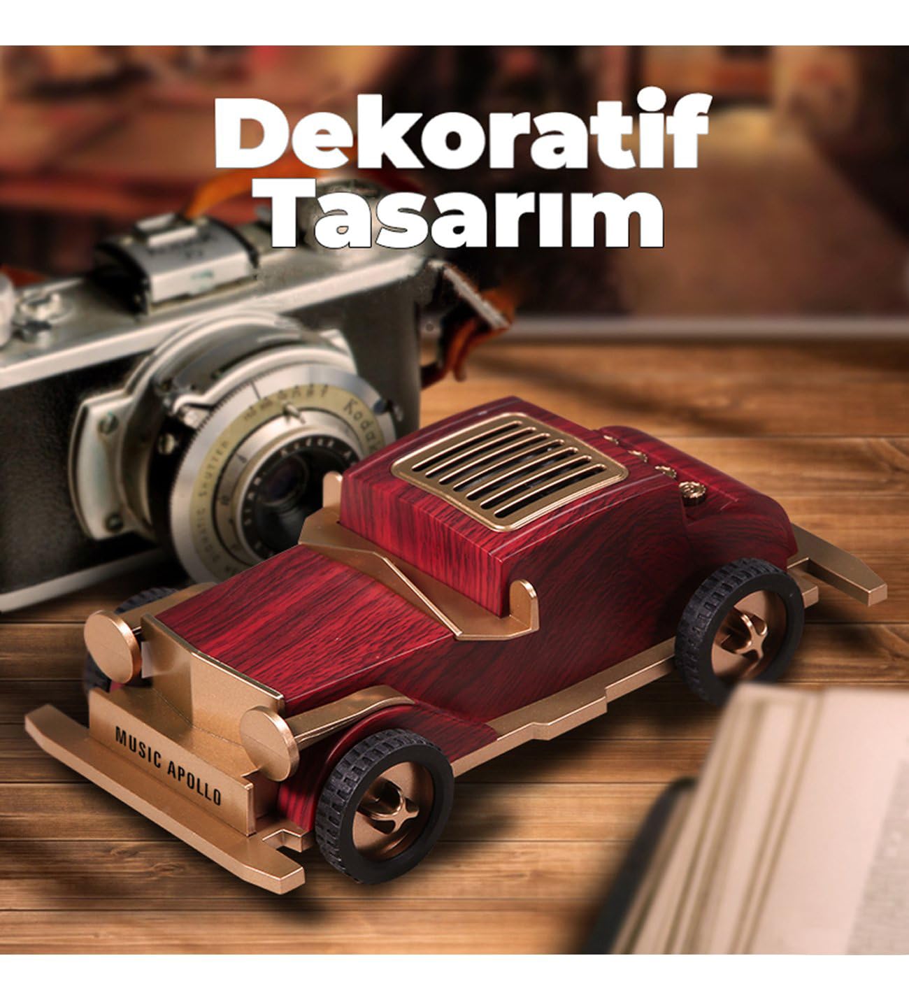 Coverzone Retro Klasik Araba Şekilli Kablosuz Bluetooth Hoparlör – 1500mAh Şarjlı, BT/TF/USB Destekli, 5W Güç Çıkışı, 10m Menzil, Telefon Standlı Dekoratif Müzik Hoparlörü | B2