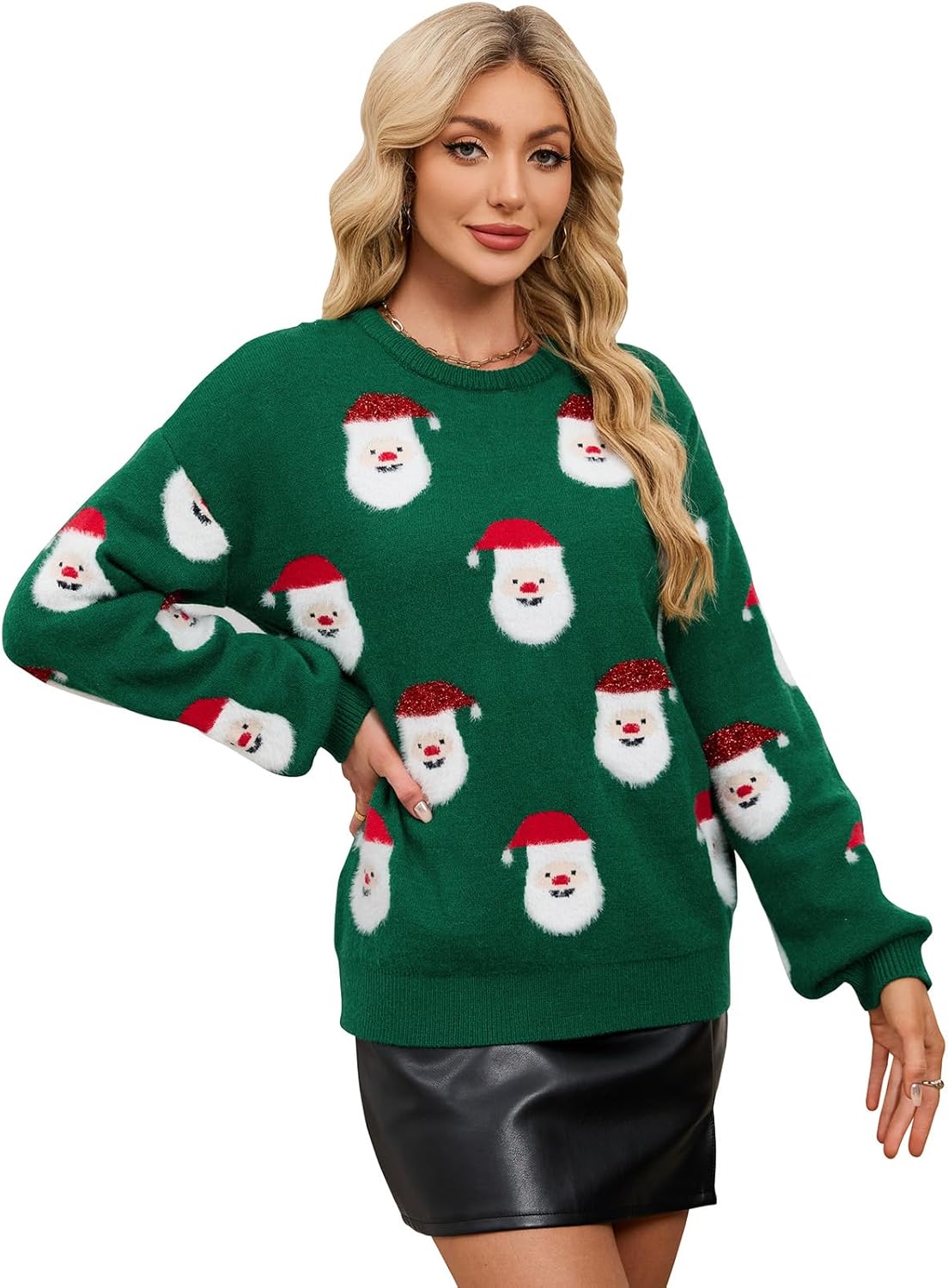 Ugly Christmas Sweater for Women Funny Santa Long Sleeve Knitted Xmas Pullover Cute Wintertime Holiday Parties Tops - Image 2