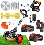 Debroussailleuse Electrique sans Fil,21V Coupe Bordure sans Fil avec 2 Batterie et Trois Types De Lames,Bordure avec Roues,Légère à Faible Bruit pour La Coupe De Jardin, Pelouses Arbustes - 1