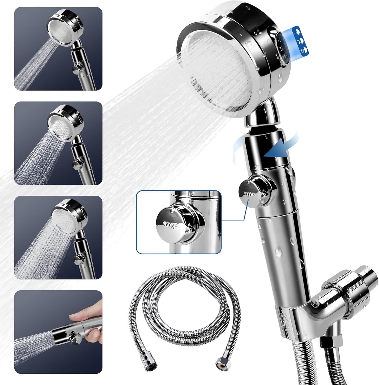 Ecionre High Pressure shower head with one key water stop pressure, 59