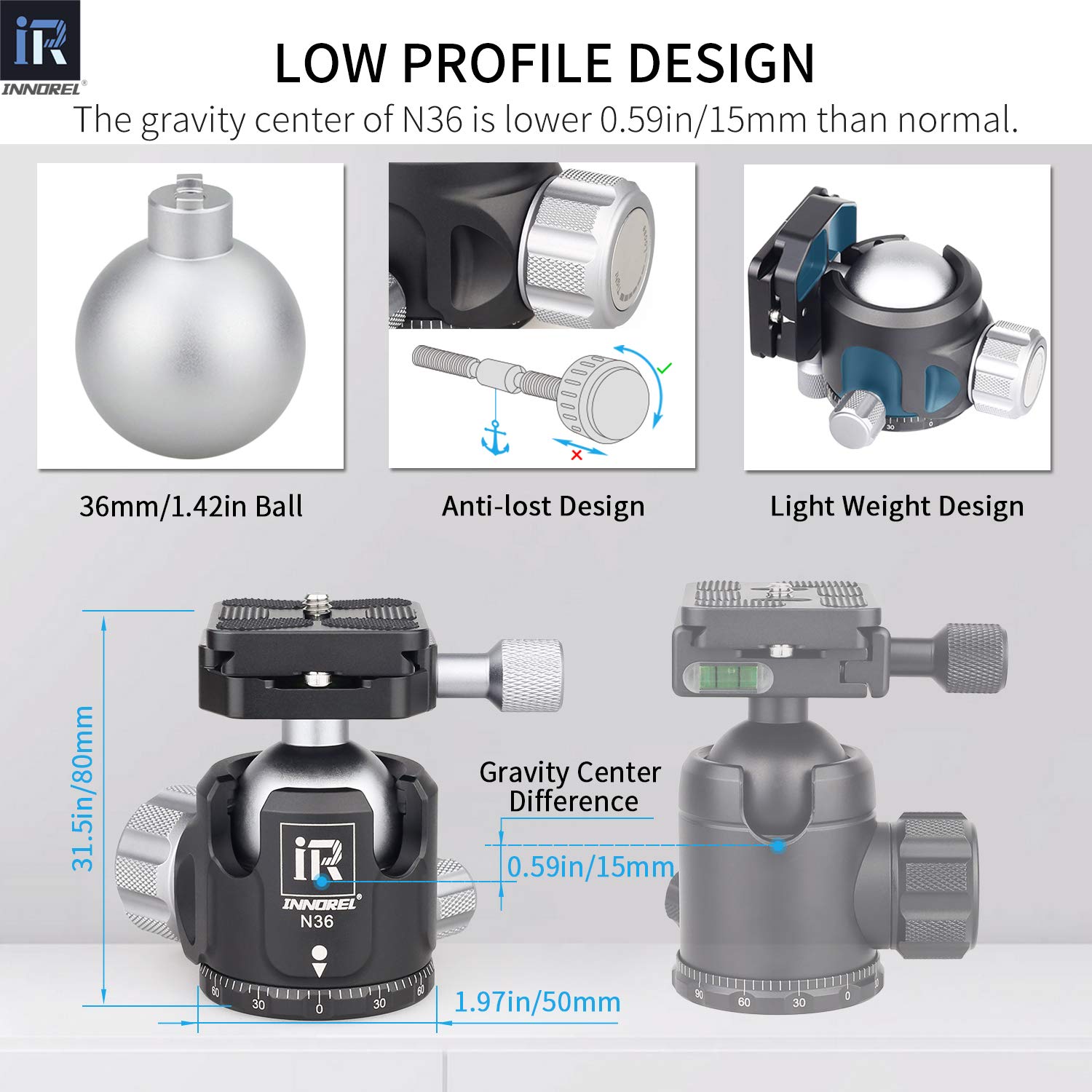 INNOREL 157.5 cm 10 warstw monopod statywu do aparatu z włókna węglowego z 360-stopniową głowicą kulową o niskiej grawitacji, dwie płytki do szybkich butów 1/10.2 cm, torba do przenoszenia lustrzanki