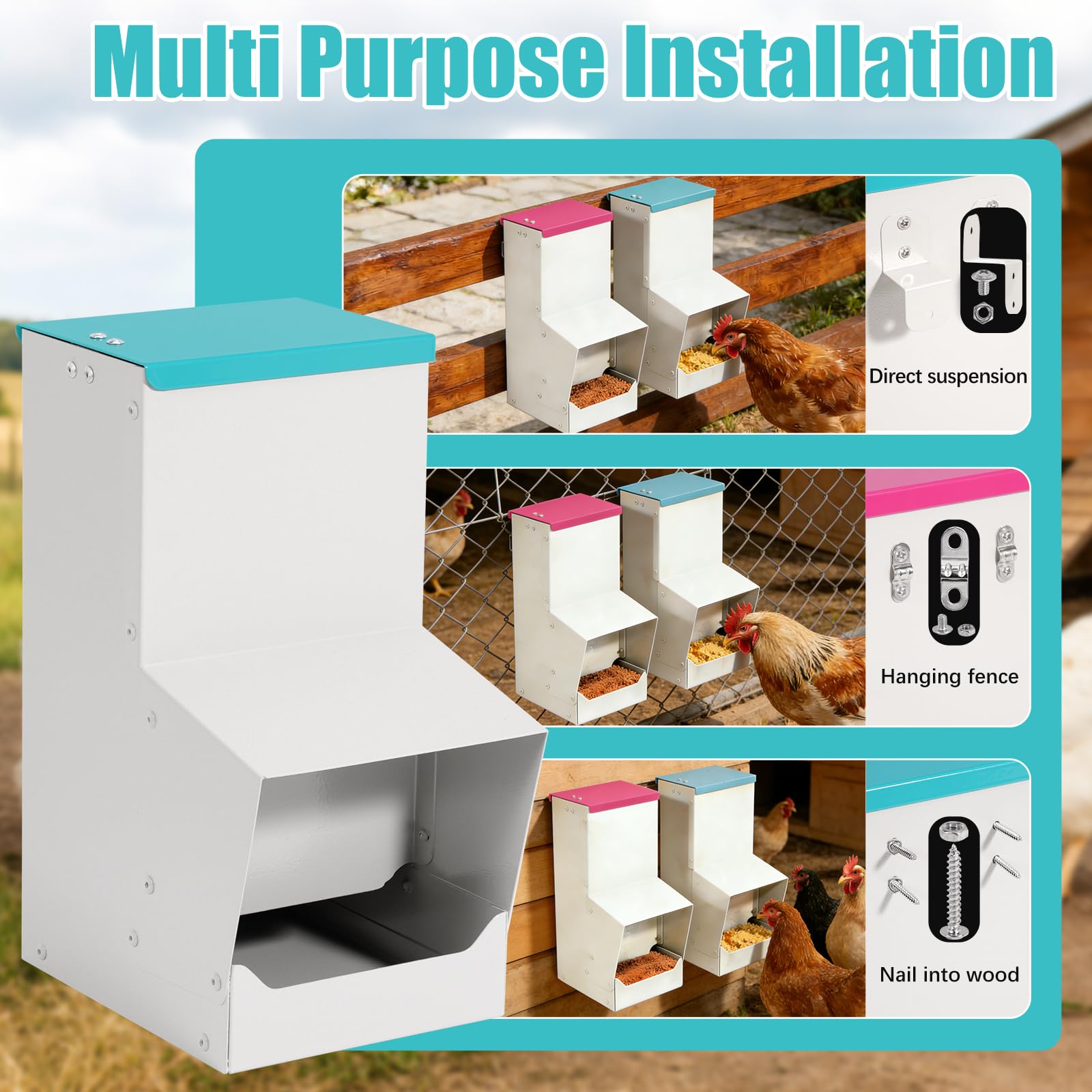 Comedero automático para Pollos de 10 litros, alimentación por Gravedad para Aves de Corral con Arena y Conchas de ostras, comederos para gallinas ponedoras para una Mejor Calidad