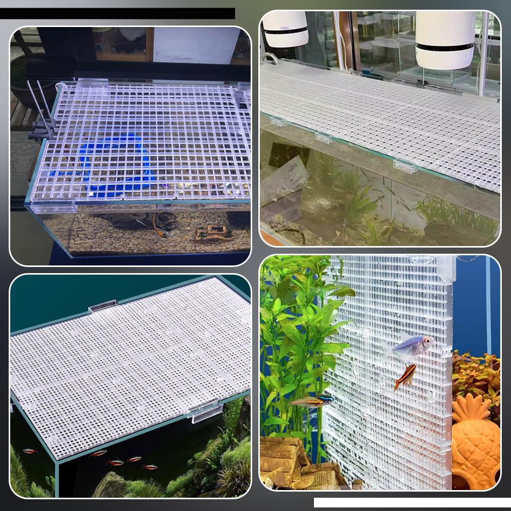 BENECREAT 6 tapas transparentes para acuario, 29,7 x 29,7 x 0,7 cm, cubierta superior cuadrada para pecera, tablero de aislamiento de rejilla de plástico con 6 clips de plástico para acuario