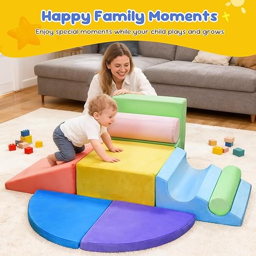 Miniatura 8 de Teckid Juguetes de escalada para niños pequeños, juego de 8 piezas de bloques de espuma suave para interiores, gateo seguro, escalada y
