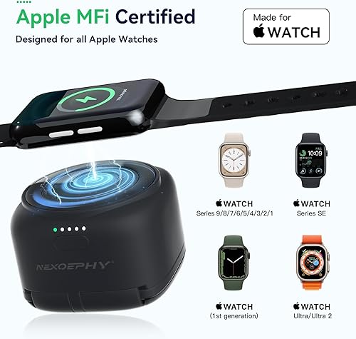 Miniatura 2 de Cargador portátil para Apple Watch, cargador inalámbrico para iWatch de 1200 mAh certificado Apple MFi, llavero magnético de viaje para Apple Watch