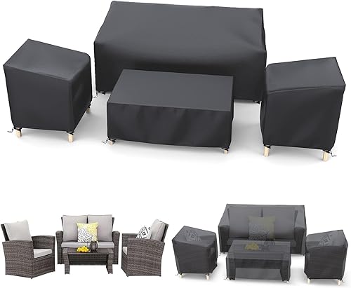 STARTWO - Funda impermeable para muebles de exterior, juego de 4 piezas, resistente 500D para muebles de patio, para sillas, sofá, mesa café, negro