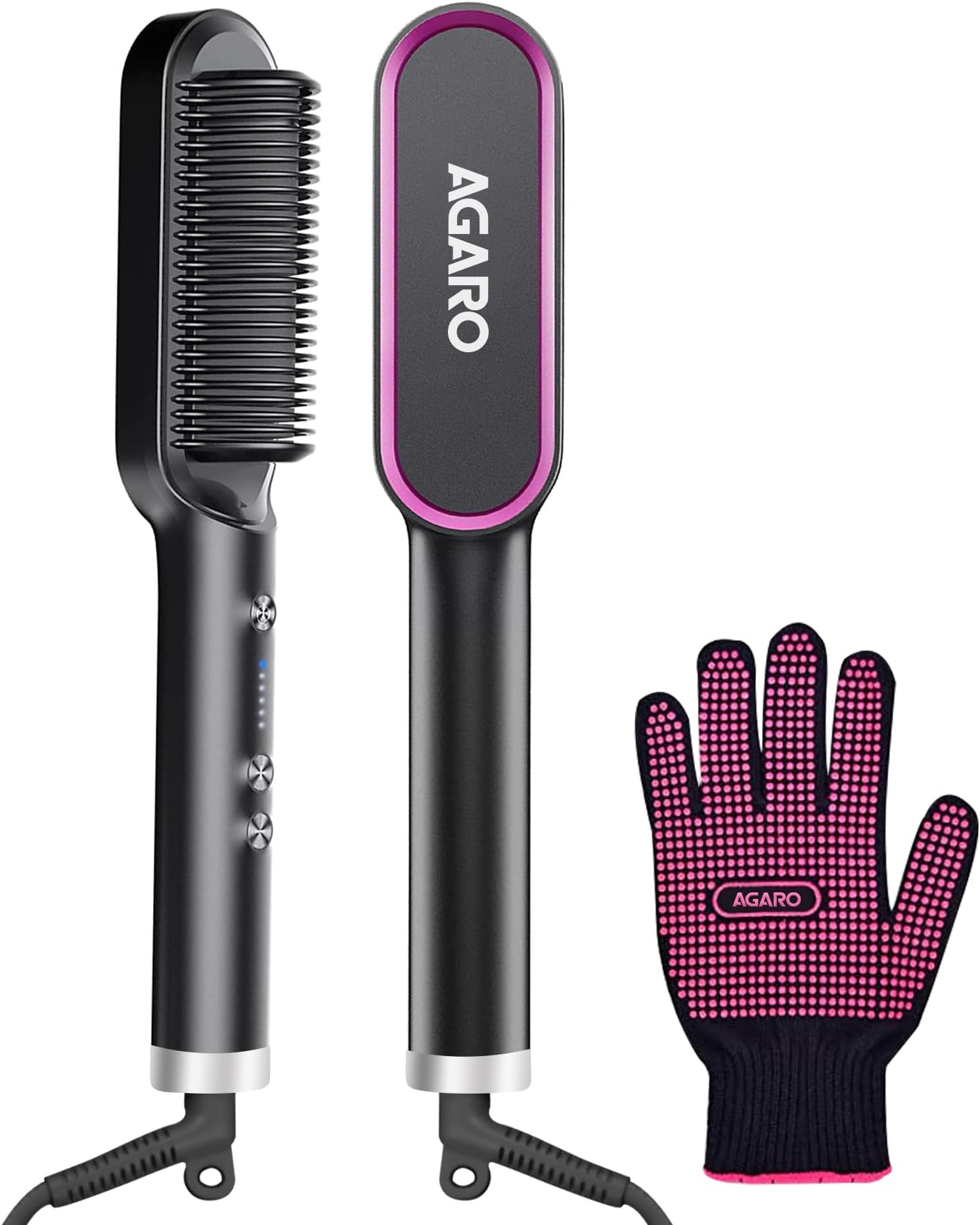 Hair Straightening Brush, Hair Straightening Comb For Women, Fast Heating, Ionic Care, 5 Heat Settings, Hair Straightener, Hot Brush, Gives Naturally Straight Hair in 5 Mins, Black, HSB2107