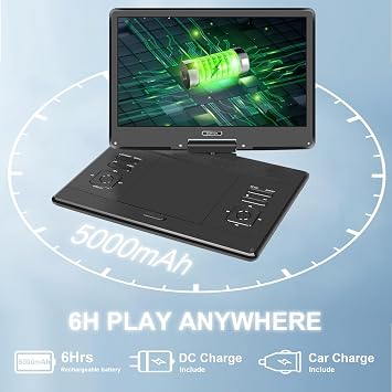 16.9 Portable DVD Player with 14.1 HD Swivel Screen, 6Hrs Play