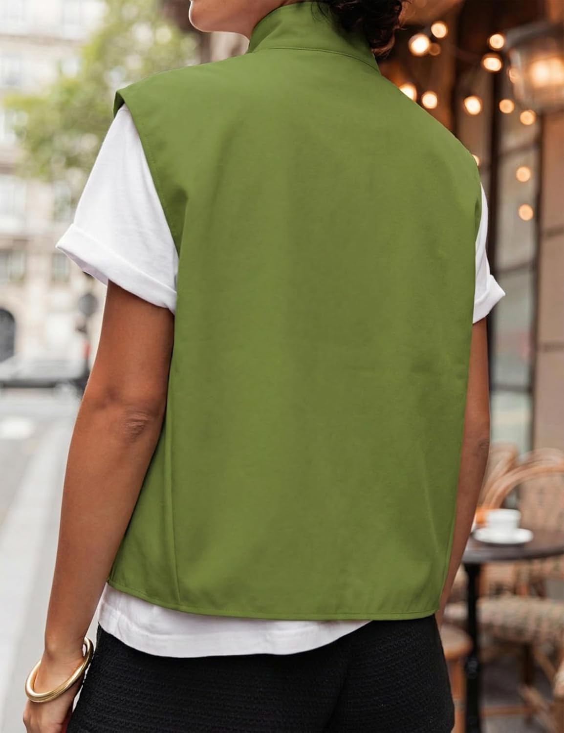 Watashi Women's Stand Collar Cotton Vest Casual Button Up Oversized Sleeveless Waistcoat for Fall Spring Layering Cardigan - Image 5