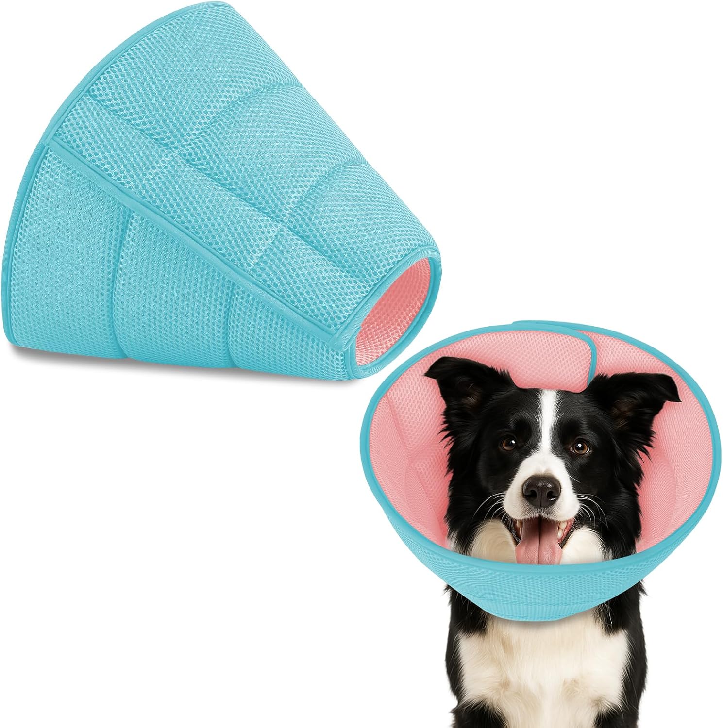 Soft Adjustable Dog E-Collar for Post-Surgery Recovery, Lightweight Breathable Cone to Prevent Licking, Biting, Scratching & Chewing, Ideal for Wound Healing with Comfortable Protection, Pink L Mesh Cloth -Aqua Blue/Pink L (Fit 20-49 lb Dog)