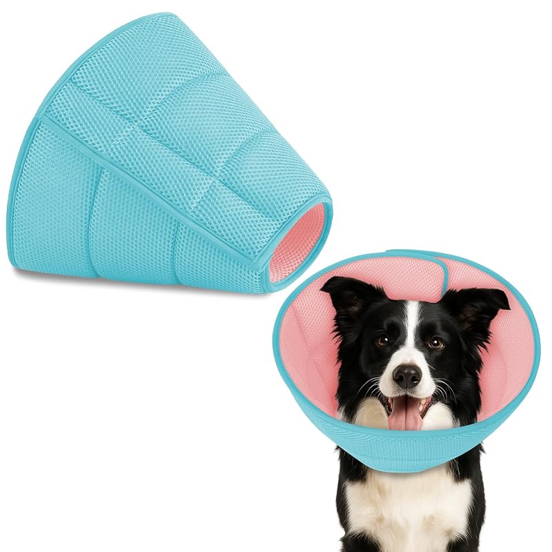Colar elizabetano macio para cães quiheat com tecido respirável e ajuste regulável, Mesh Cloth -Aqua Blue/Pink L, 9,08–22,23 kg