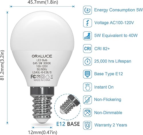 Miniatura 6 de ORALUCE Paquete de bombillas de candelabro blanco cálido de 3000 K y bombilla LED A15 blanco cálido 3000 K (cada paquete de 6)