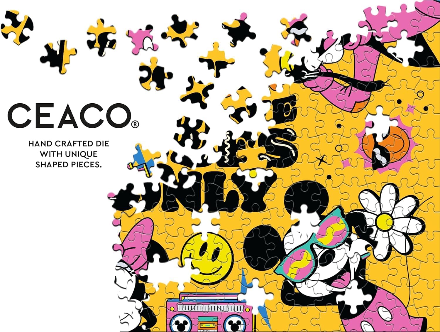 Ceaco - Disney - Mickey and Friends - Positive Vibes Only - Glow in The Dark -100 Piece Jigsaw Puzzle