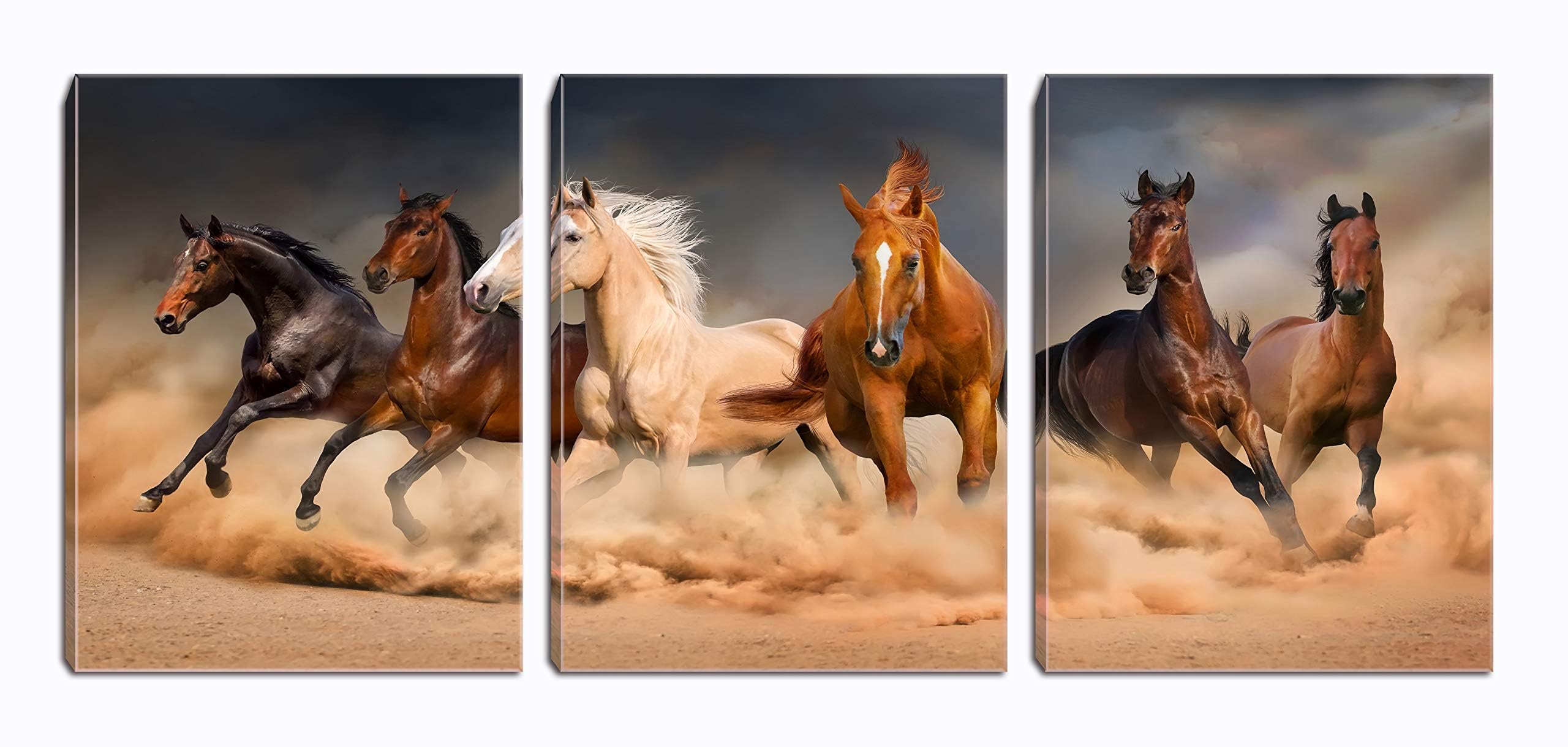 3Panels Horse Wall Art Animal Canvas Painting Picture Stretched and Framed for Living Room Bedroom Bathroom Office Decor