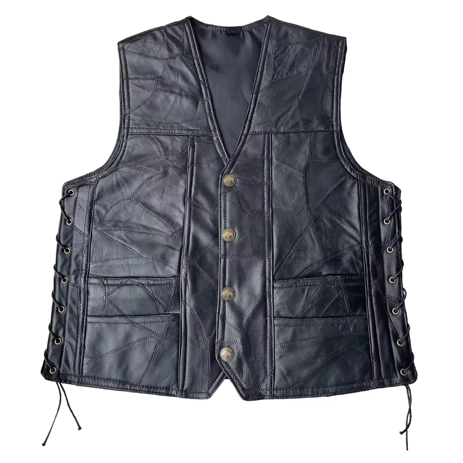 DongBao Giacca in pelle per uomo Gilet da motociclista Gilet casual Gilet da moto senza maniche Gilet da caccia