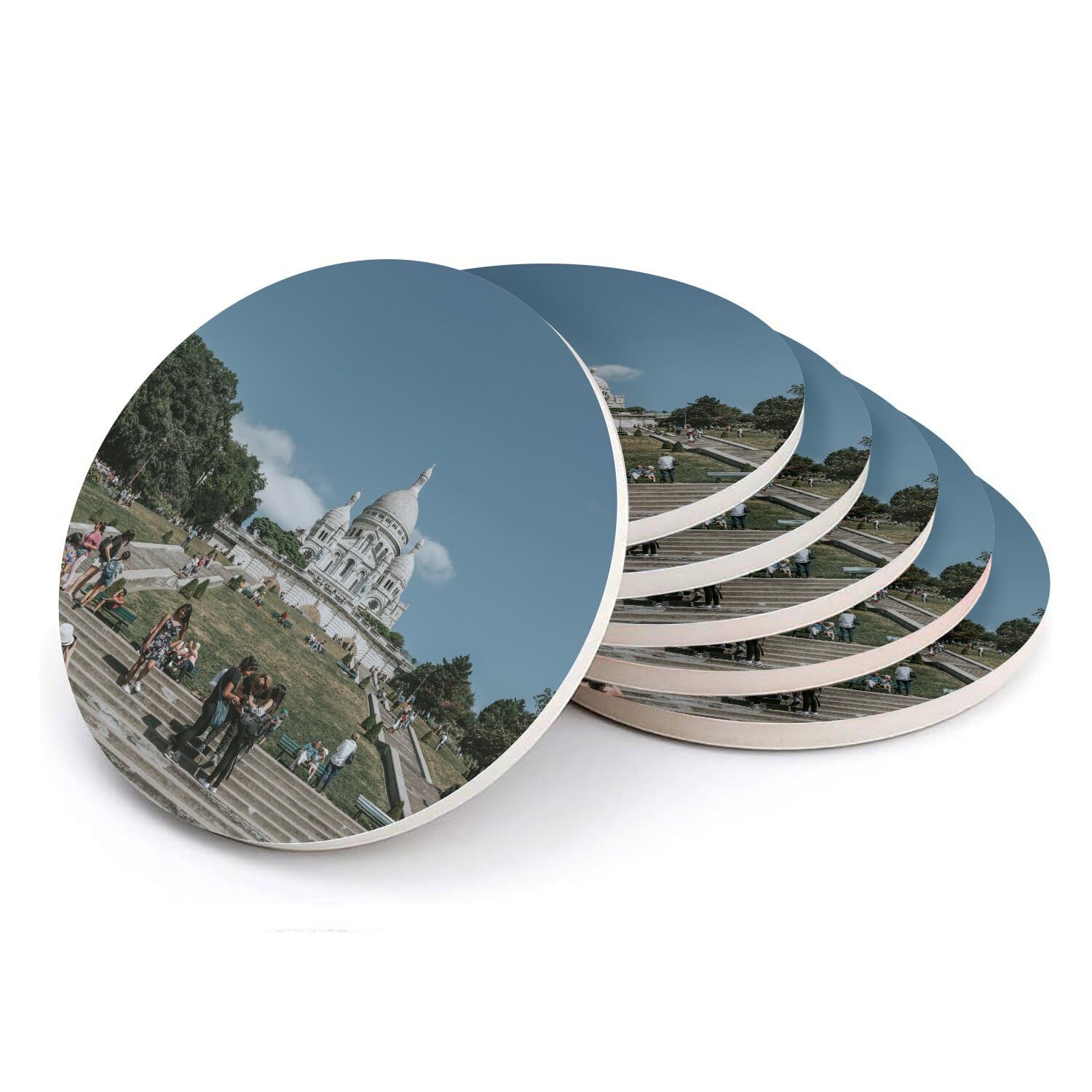 Sous-verre ronds en céramique anti-tache Sacré-Cœur 108 mm pour vos tables
