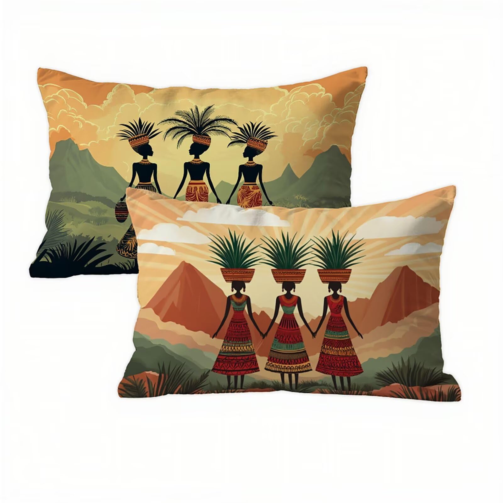 Afrique Taie Oreiller 70x90 Velours Housse de Coussin Femmes Lot de 2, Taies d'oreiller Exterieur Impermeable Respirant et Hypoallergénique, Coussin Decoratif pour Canapé Salon Coucher Jardin K2-488