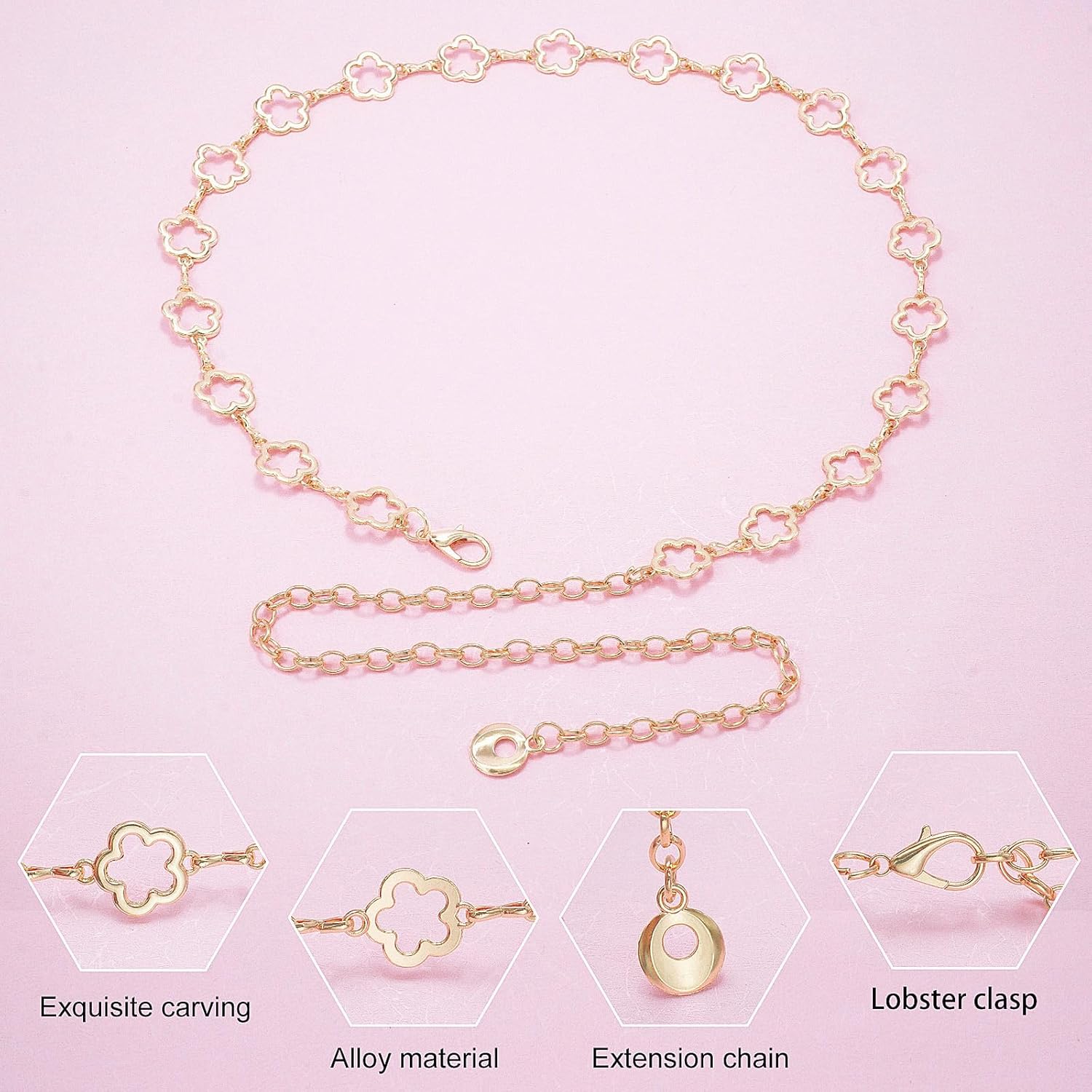 Glamorstar Hollow Flower Belt for Women Waist Chain Belts for Dresses - Image 5
