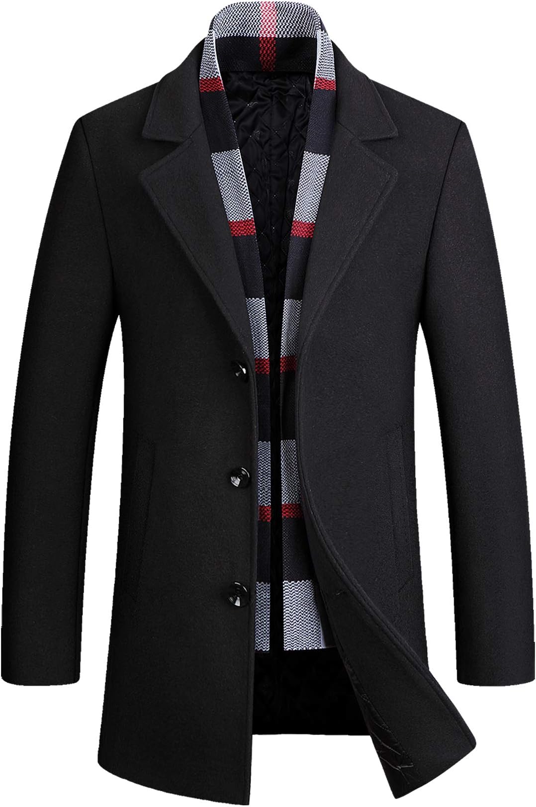 PRIJOUHE Men's Wool Coat Winter Coat Slim Medium Long Coats Overcoat Male