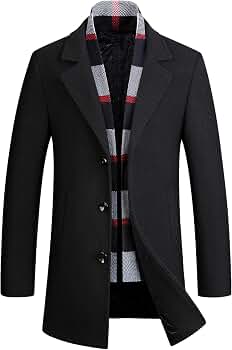 PRIJOUHE Mens Wool Coat Single Breasted Peacoat Winter Overcoat