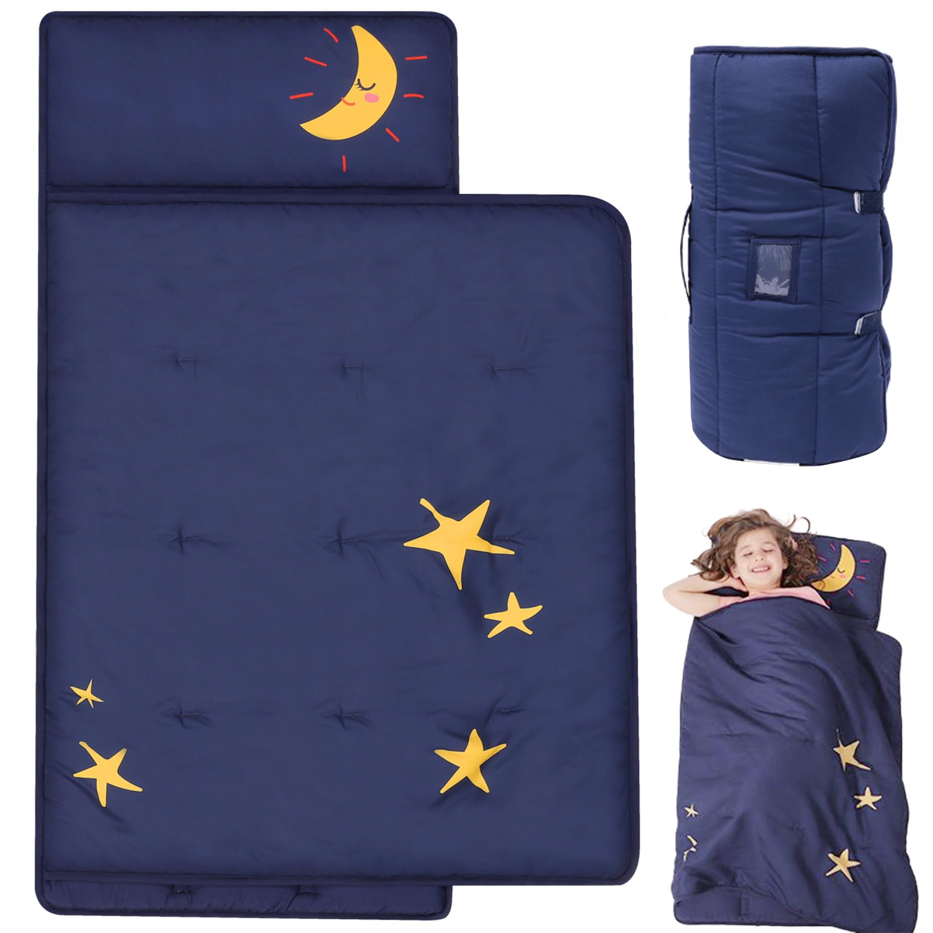 Nickerchenmatte 20x46 Zoll Faltbare Nickerchenmatte für Kleinkinder mit Kissenmattendecke tragbare Schlafsack Kinder mit Befestigungsgurten Nickerchenmatte für Kleinkinder für Kindergarten, Schlafsäc