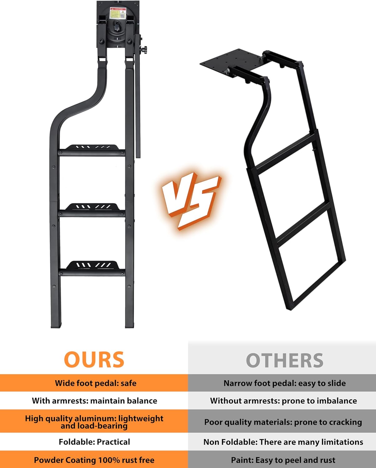 42" Aluminum Rotatable Universal Pickup Truck Tailgate Ladder with Handle, Foldable Heavy Duty Tailgate Steps with Handrail for F150/Ram 1500 Accessories