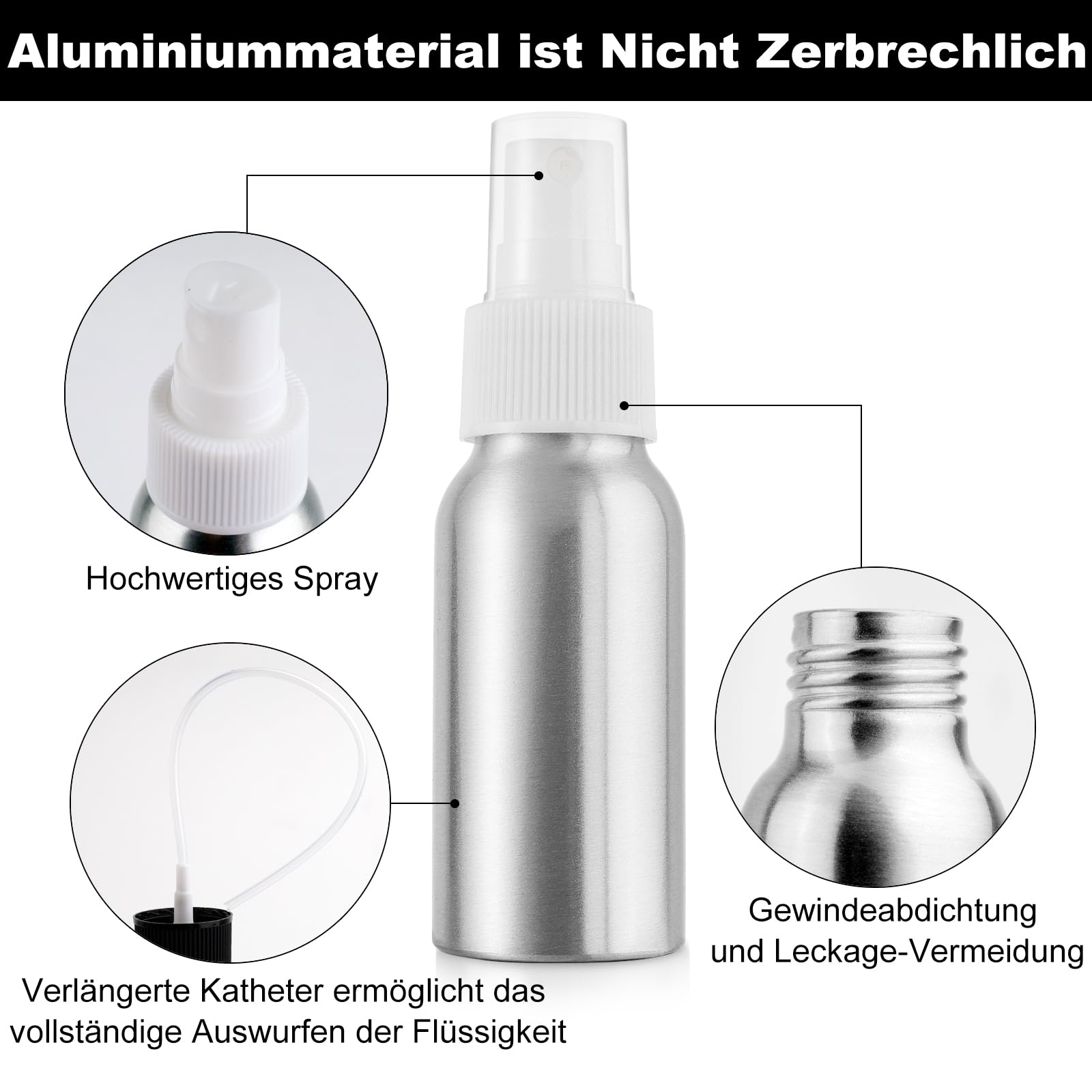 5 Flaconi Spray Vuoti In Alluminio 50ml - Nebulizzatore Fine Per Oli Essenziali E Cosmetici - Foto 6