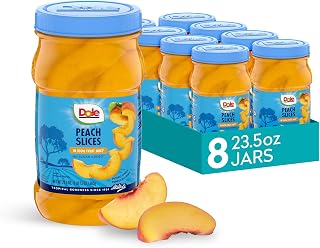 Dole Sliced Yellow Cling Peaches in 100% Fruit Juice, 23.5oz Resealable Jars (Pack of 8) - Healthy No Sugar Added Snack