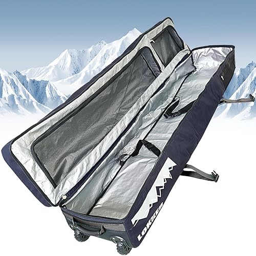 Miniatura 13 de D900 - Bolsa acolchada de snowboard con ruedas para viajes aéreos, impermeable de 71 pulgadas, gran capacidad para esquís/tablas de snowboard, Rojo