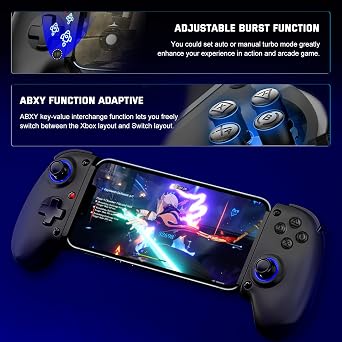 Koiiko Mobile Cloud Gaming Controller for iPhone 16/15/14, iPad, Tablet, Android/PC/Switch1/2 Gamepad Joystick with Turbo, Streaming on PS/Xbox/PC, Hall Trigger Black