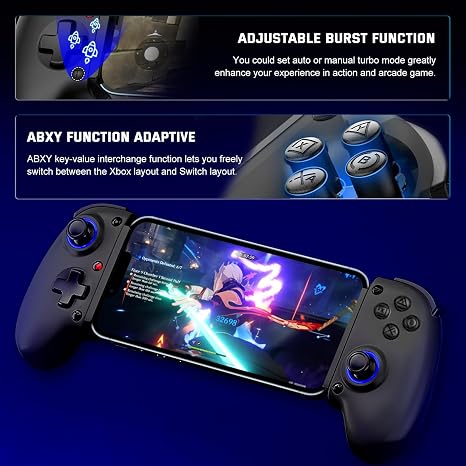 Koiiko Mobile Cloud Gaming Controller for iPhone 16/15/14, iPad, Tablet, Android/PC/Switch1/2 Gamepad Joystick with Turbo, Streaming on PS/Xbox/PC, Hall Trigger Black