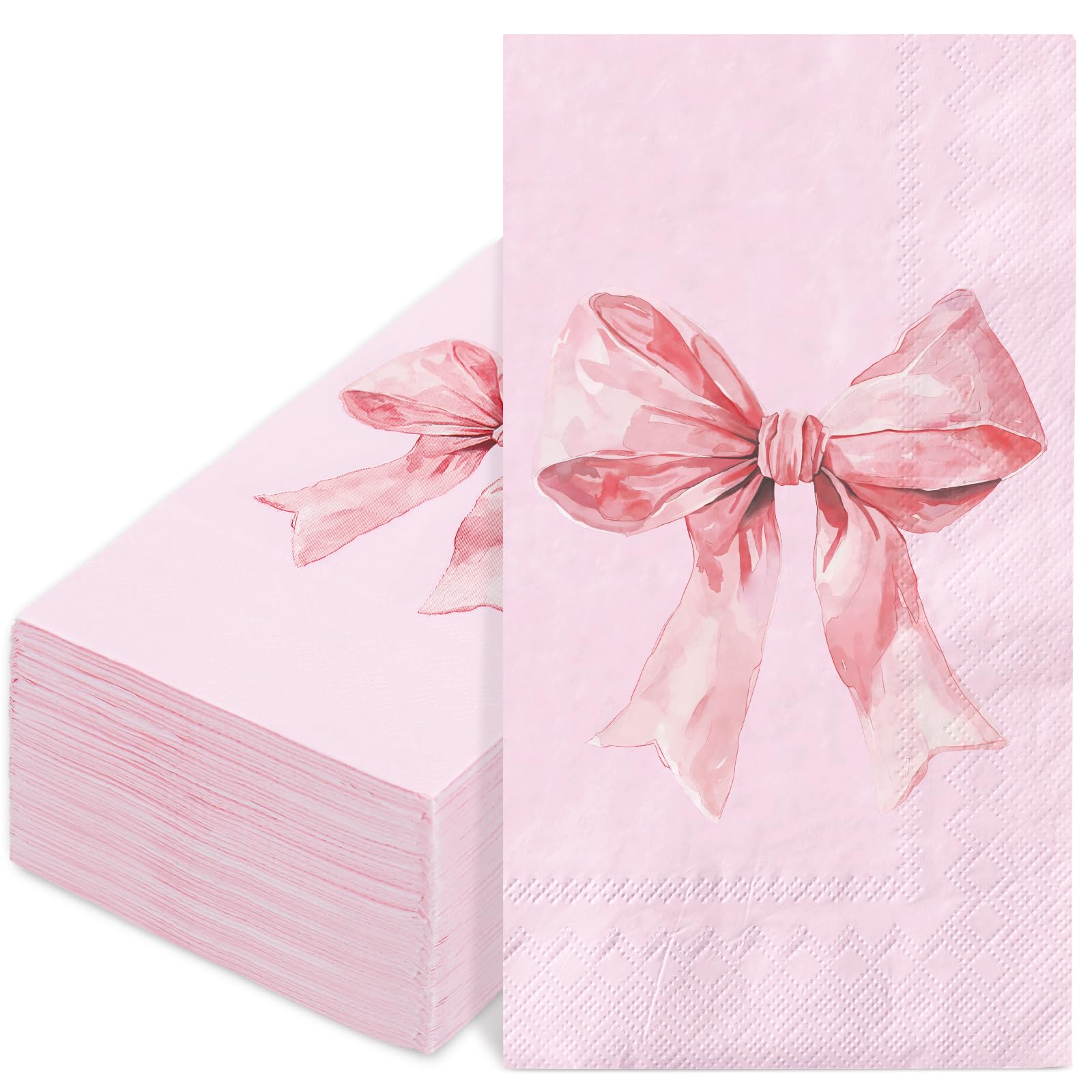 FYSUIMU 100Pcs Pink Bow Guest Napkins Coquette Bowknot Disposable Napkins Cute Bow Girly Party Dinner Hand Napkin for Wedding Bachelorette Bridal or