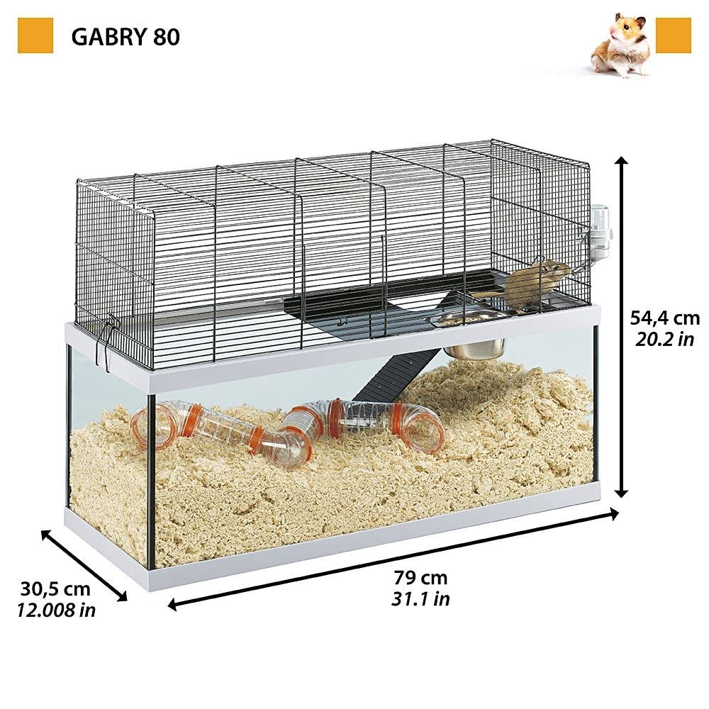 Ferplast Gabbia per gerbilli GABRY 80 Piccoli roditori, Struttura su Due Piani, Accessori Inclusi, Vasca in Vetro e Rete in Metallo Verniciato Nero