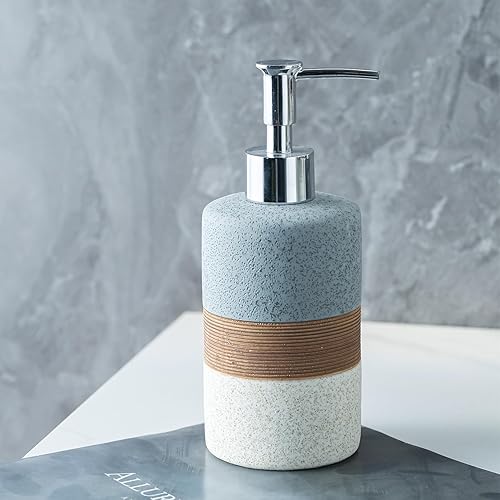Miniatura 8 de Juego de dispensador de jabón de cerámica para jabón de manos, champú, jabón para platos, acondicionador, baño y cocina, bomba de acero inoxidable,