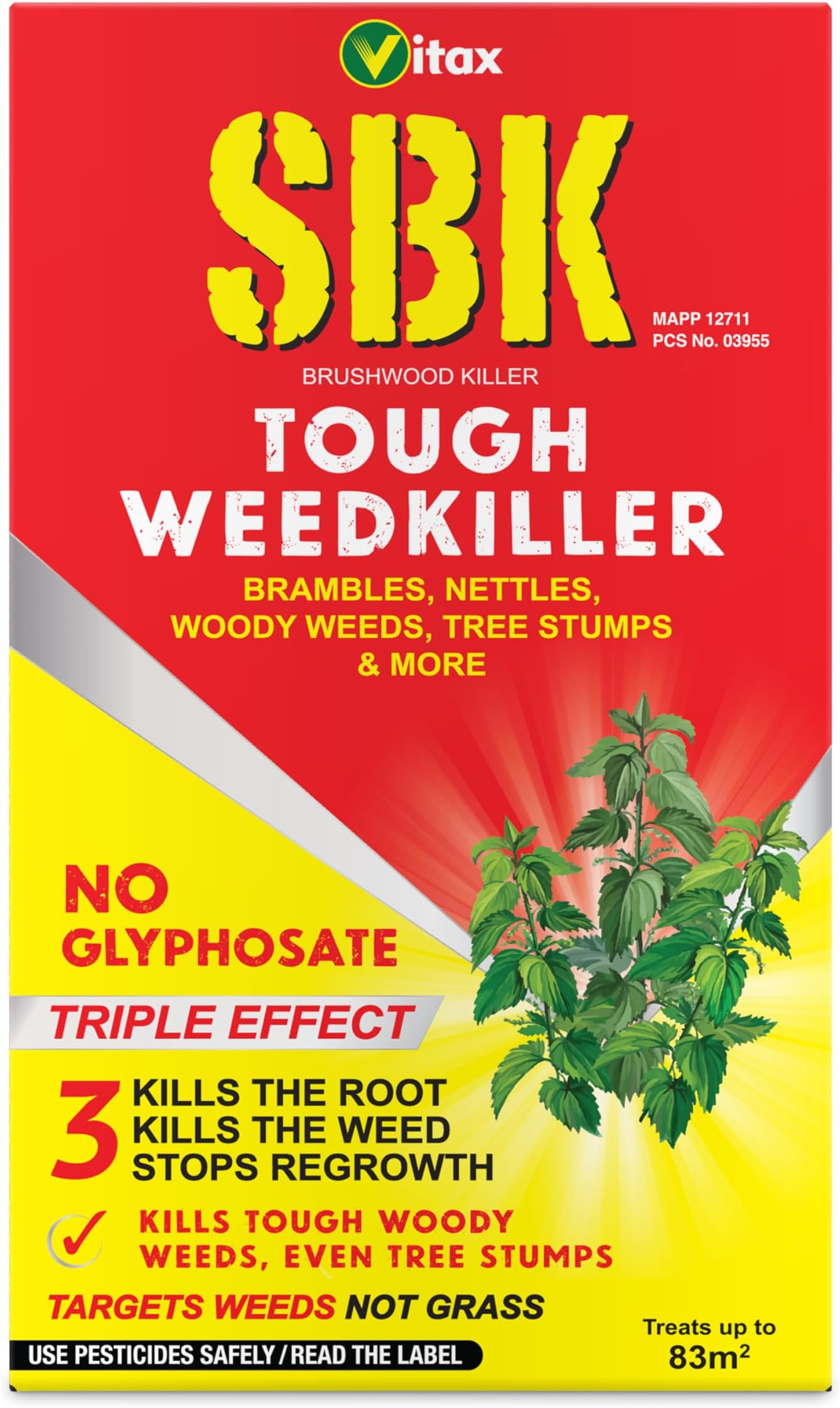 Vitax SBK Tough Weedkiller, Kills Down To The Roots, Suitable For Brambles, Nettles, Dock, Woody Weeds, Hardwood & Tree Stumps, Targets Weeds Not Grass, Concentrate - 250Ml, Coverage 83M2