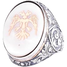 KAMBO Mother of Pearl Big Ring for Men - 925 Sterling Silver Ottoman Empire Symbol Ring - Big Oval Handmade Statement Ring