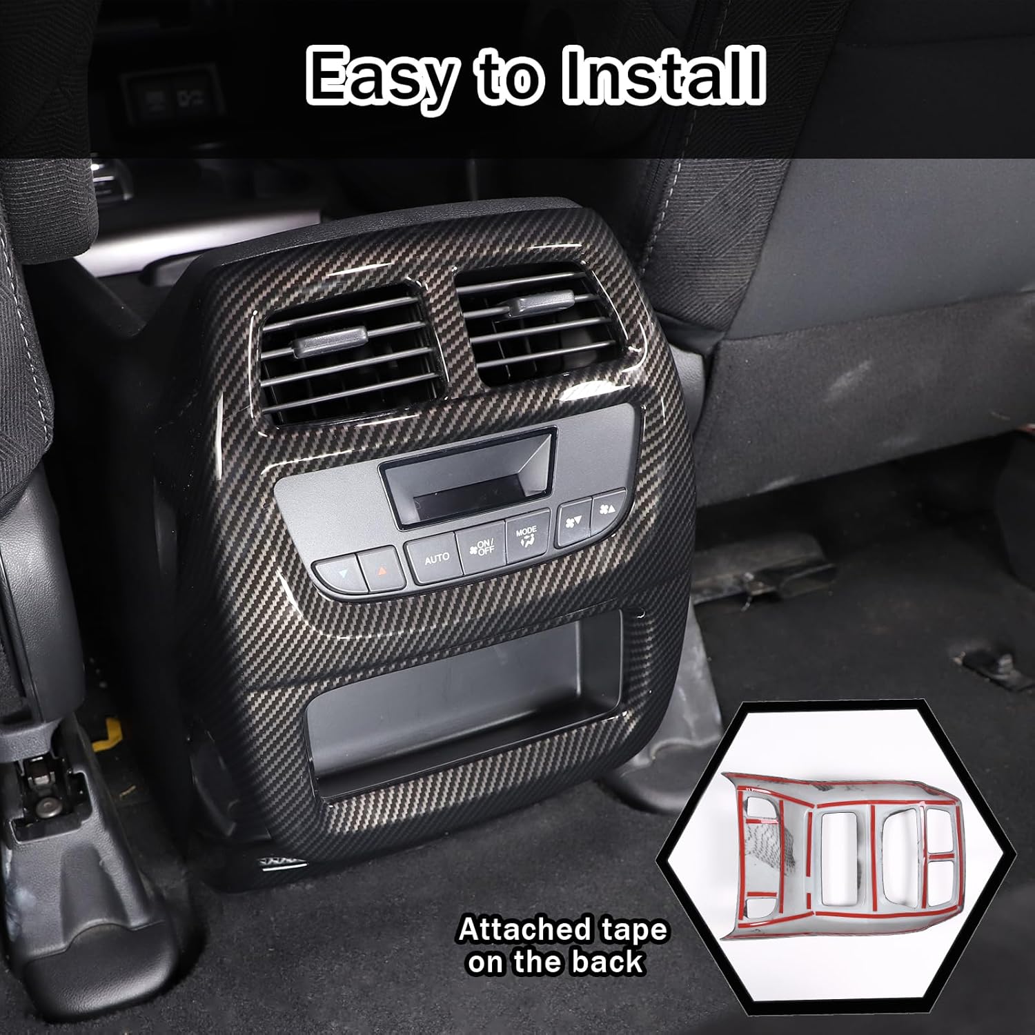 Rear Air Vent Outlet Frame Trim for Honda Pilot 2016-2022/ Ridgeline 2017-2024/ Passport 2019-2024, Rear Air Conditioning Vent Protector Cover Anti Kick ABS(Carbon Fiber Pattern)