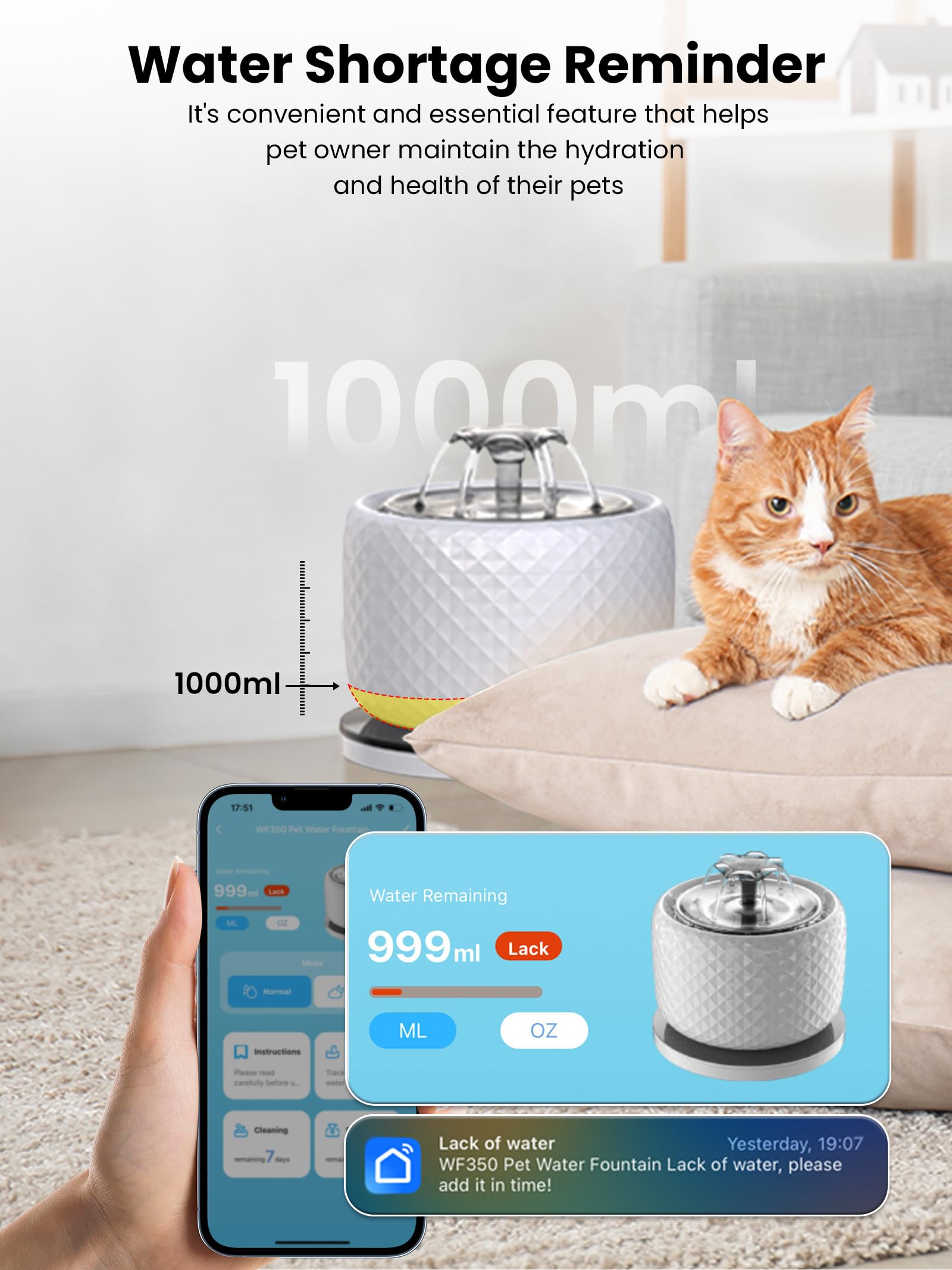 118oz/3.5L Smart Cat Water Fountain with App Control, Kitty spout cat Water Fountain, Ultra Quiet Pet Water Fountain for Cat Indoor, 2.4GHz Wi-Fi - image 5