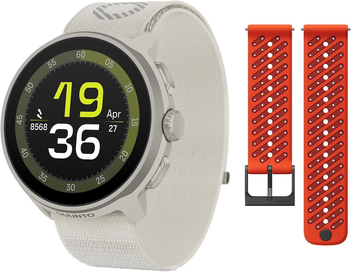 SUUNTO Run Sport Watch, Running GPS Watch Frost Gray (w/Textile Strap) & SUUNTO 22 ATH8 Silicone Strap Orange S+M