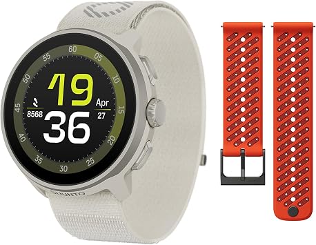 SUUNTO Run Sport Watch, Running GPS Watch Frost Gray w/Textile Strap & SUUNTO 22 ATH8 Silicone Strap Orange S+M