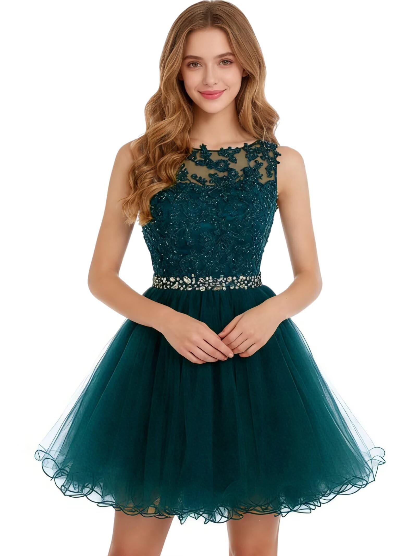 Dydsz Womens Scoop Appliques Homecoming Dress Short Cocktail Party Gown