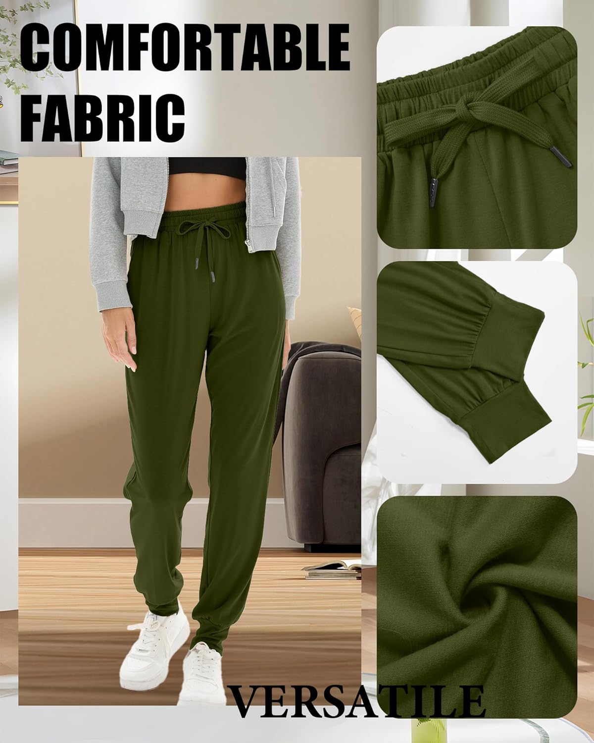 3 Pack Women's Lounge Joggers Yoga High Waisted Drawstring Sweatpants Comfy Workout Loose Casual Pants with Pockets - Image 4