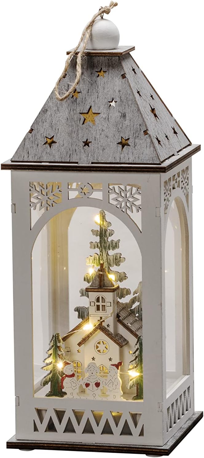 Konstsmide LED Wooden Lantern, Wood, White