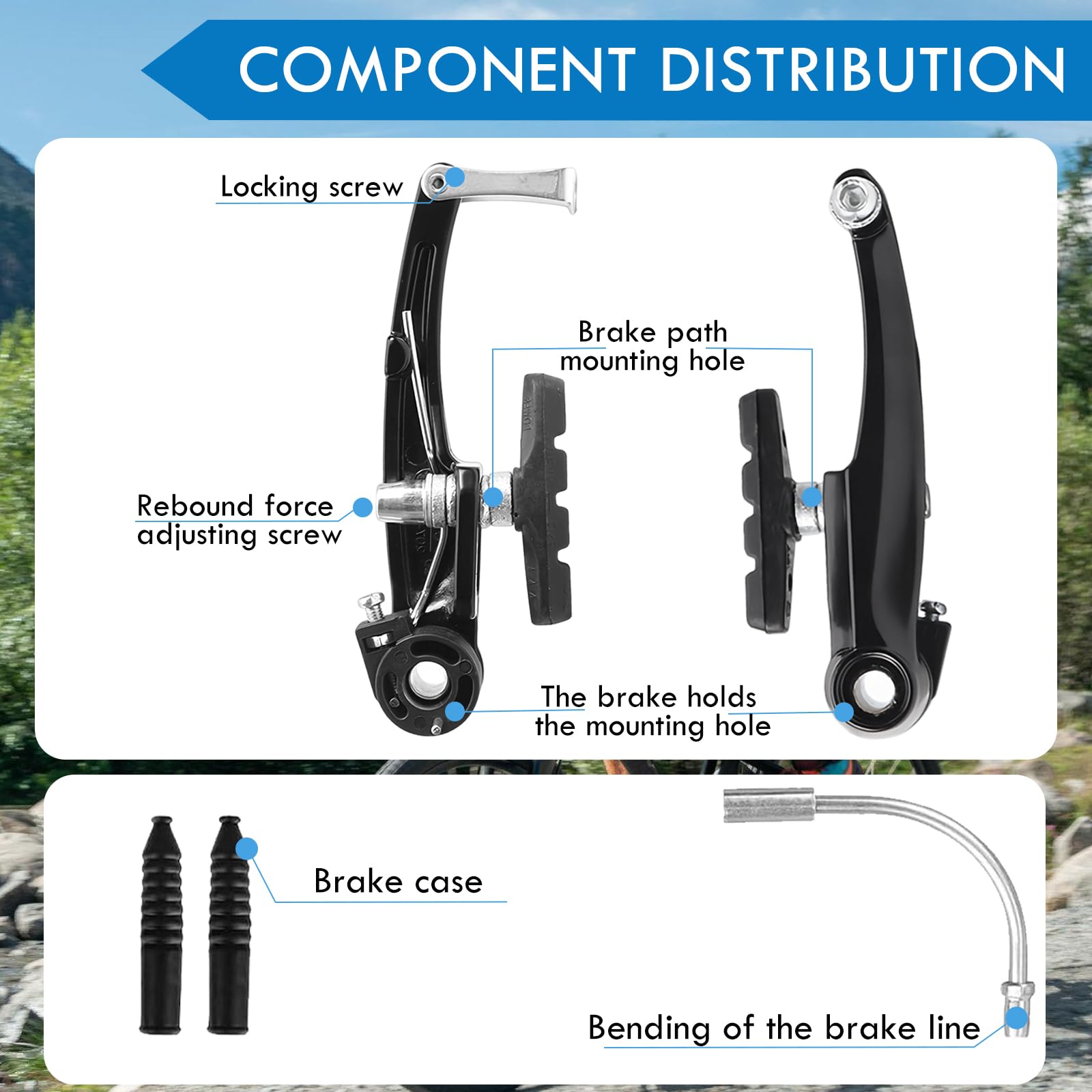 2 Paia Freni V-Brake per Bici, Set Completo Anteriore e Posteriore, Braccio Lungo 110mm, Pastiglie 56mm, Alluminio, Compatibile MTB, BMX, City Bike
