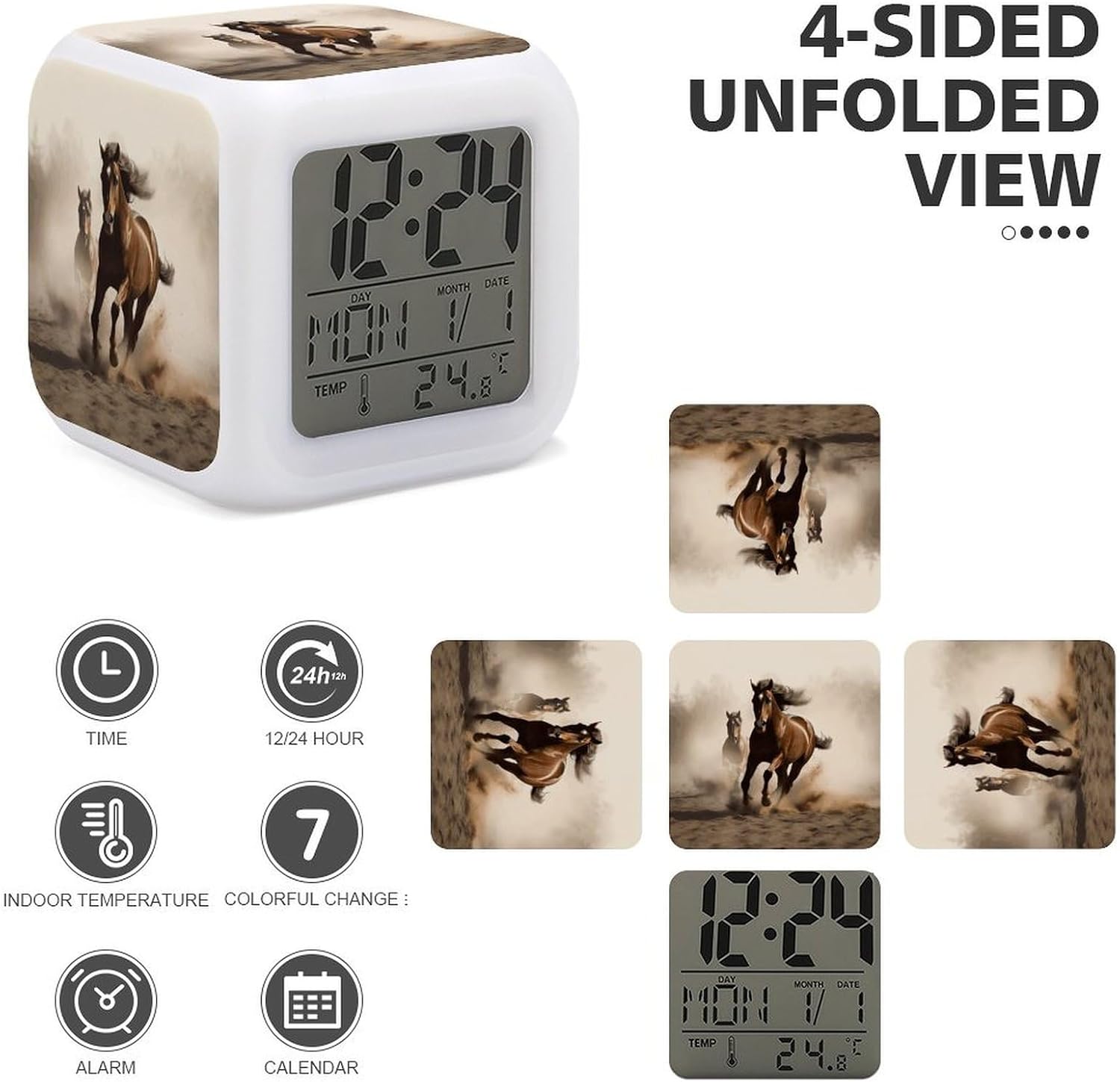 Animals Horse Running Alarm Clock NightLight Alarm Clock with 7 Color Changing Night Light Smart Digital Clocks Temperature Date for Heavy Sleepers Simple Operation Easy to Use image 4