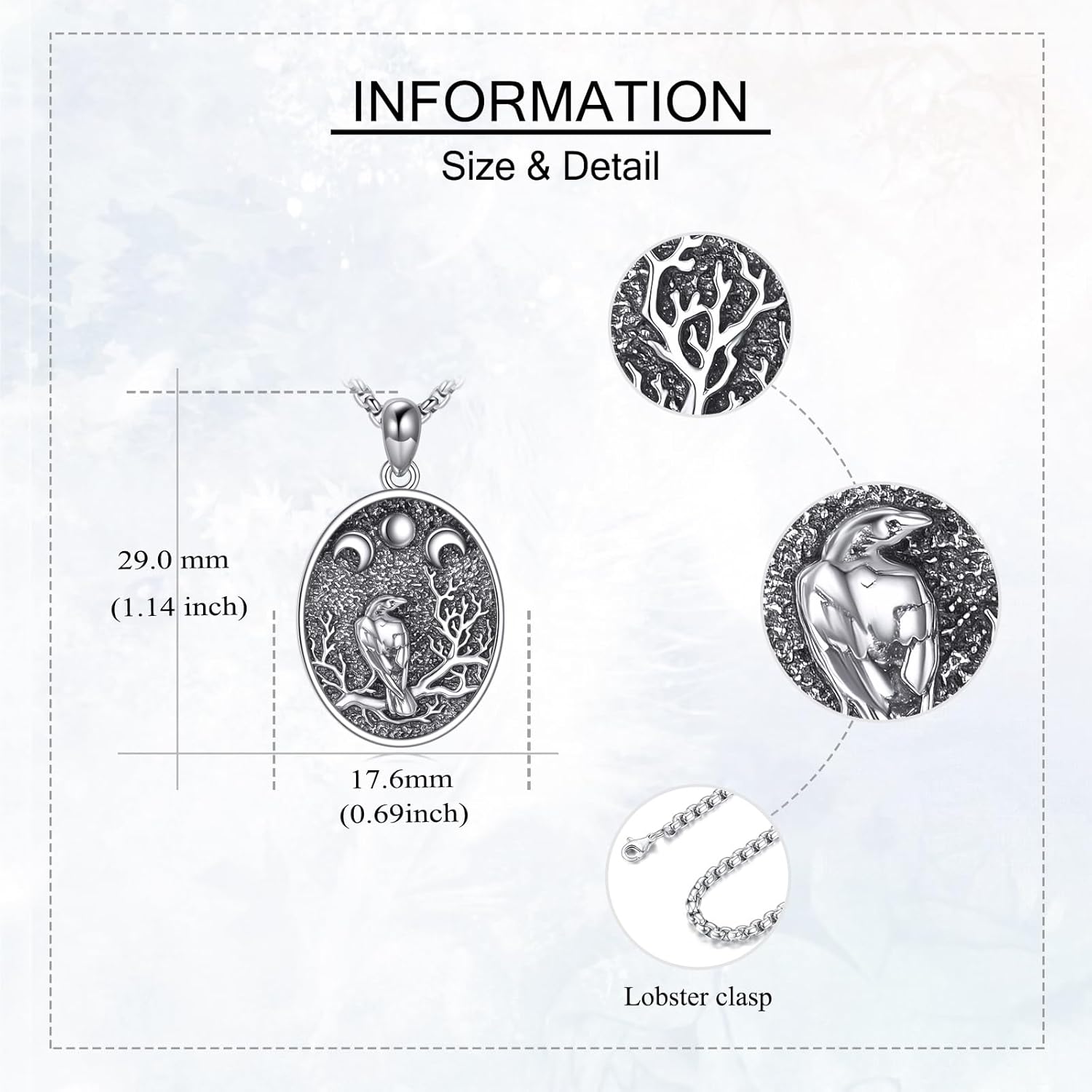 YAFEINI Crow Necklace 925 Sterling Silver Raven Pendant Necklace Crow Jewelry for Women - Image 4